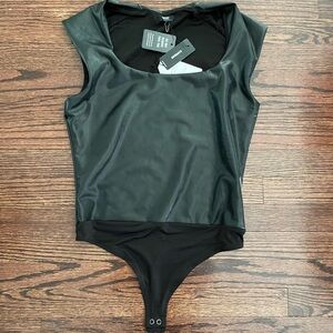 Express Contour Faux Leather Cap Sleeve Bodysuit
